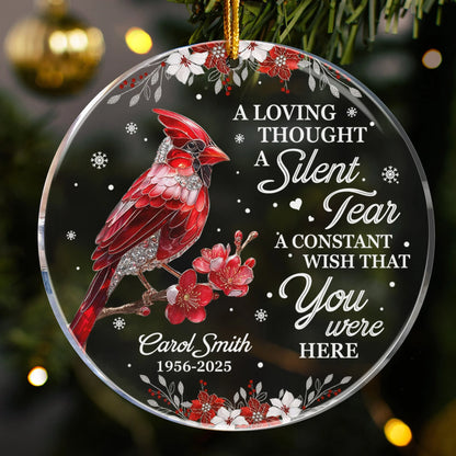 "A Silent Tear" Personalized Red Cardinal Memorial Acrylic Ornament - Custom Sympathy Gift for Family Loss