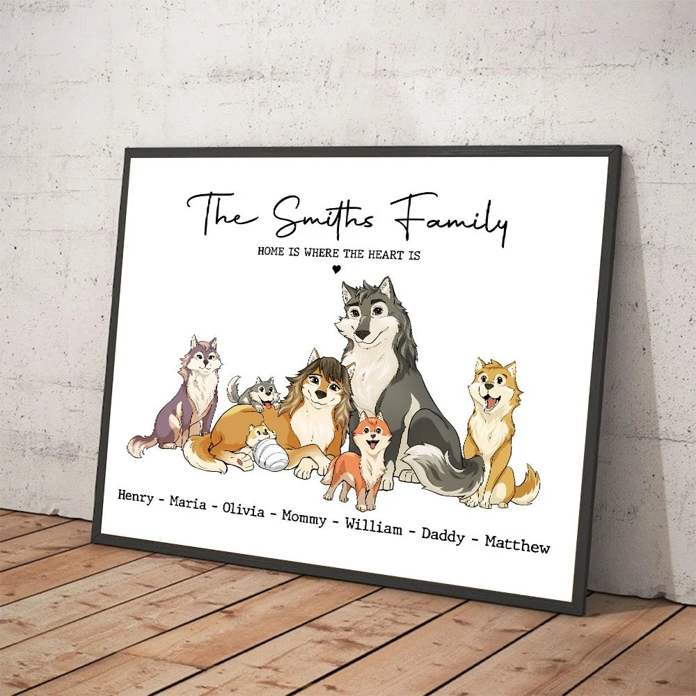 "Home Is Where The Heart Is" Personalized Wolf Family Canvas / Poster - Custom Wall Art Gift