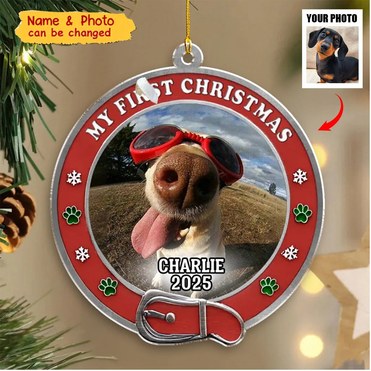 "My First Christmas" Personalized Dog Photo Acrylic Ornament - Custom Pet Keepsake Gift