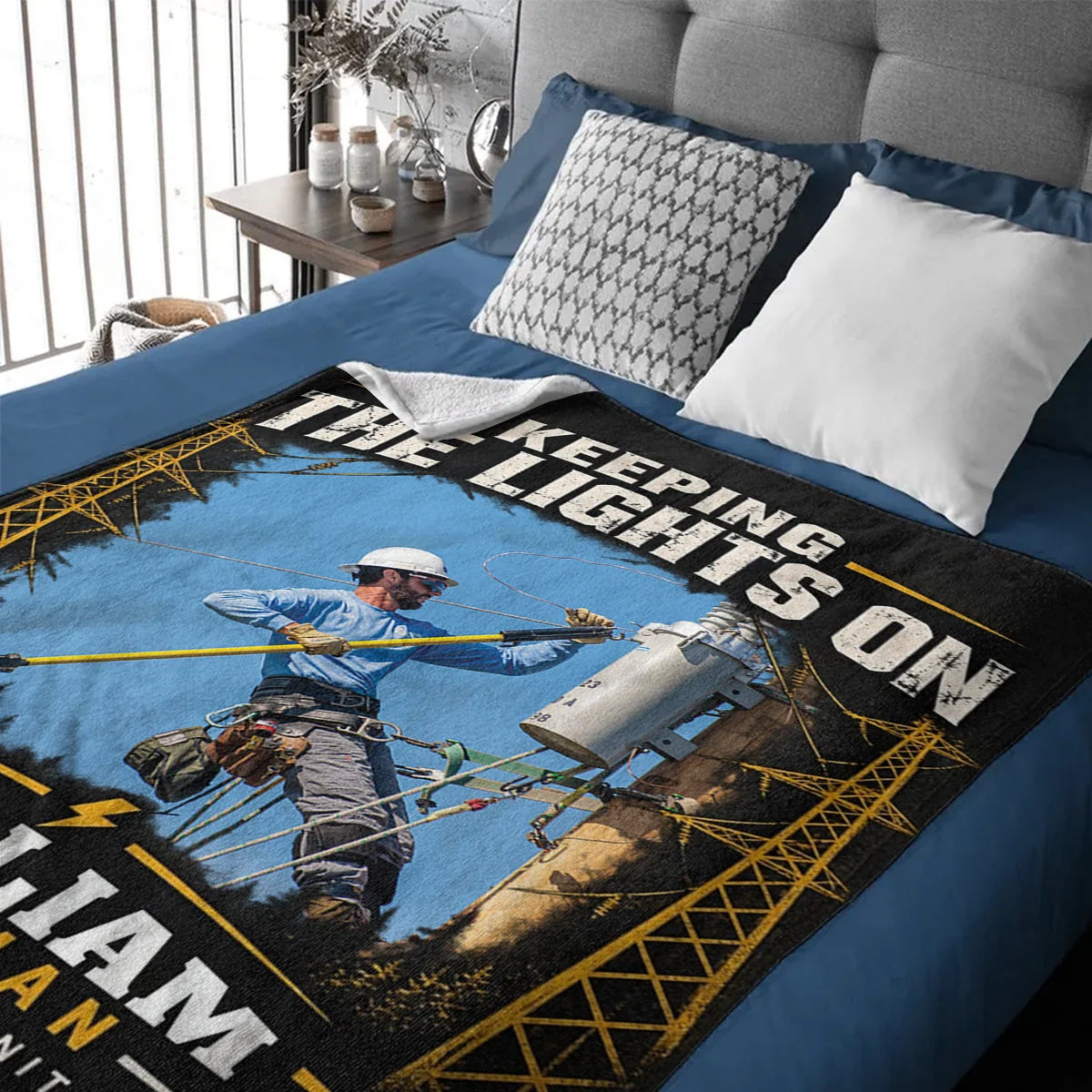 Keeping The Lights On Personalized Lineman Blanket - Custom Power Line Worker Photo Fleece Gift