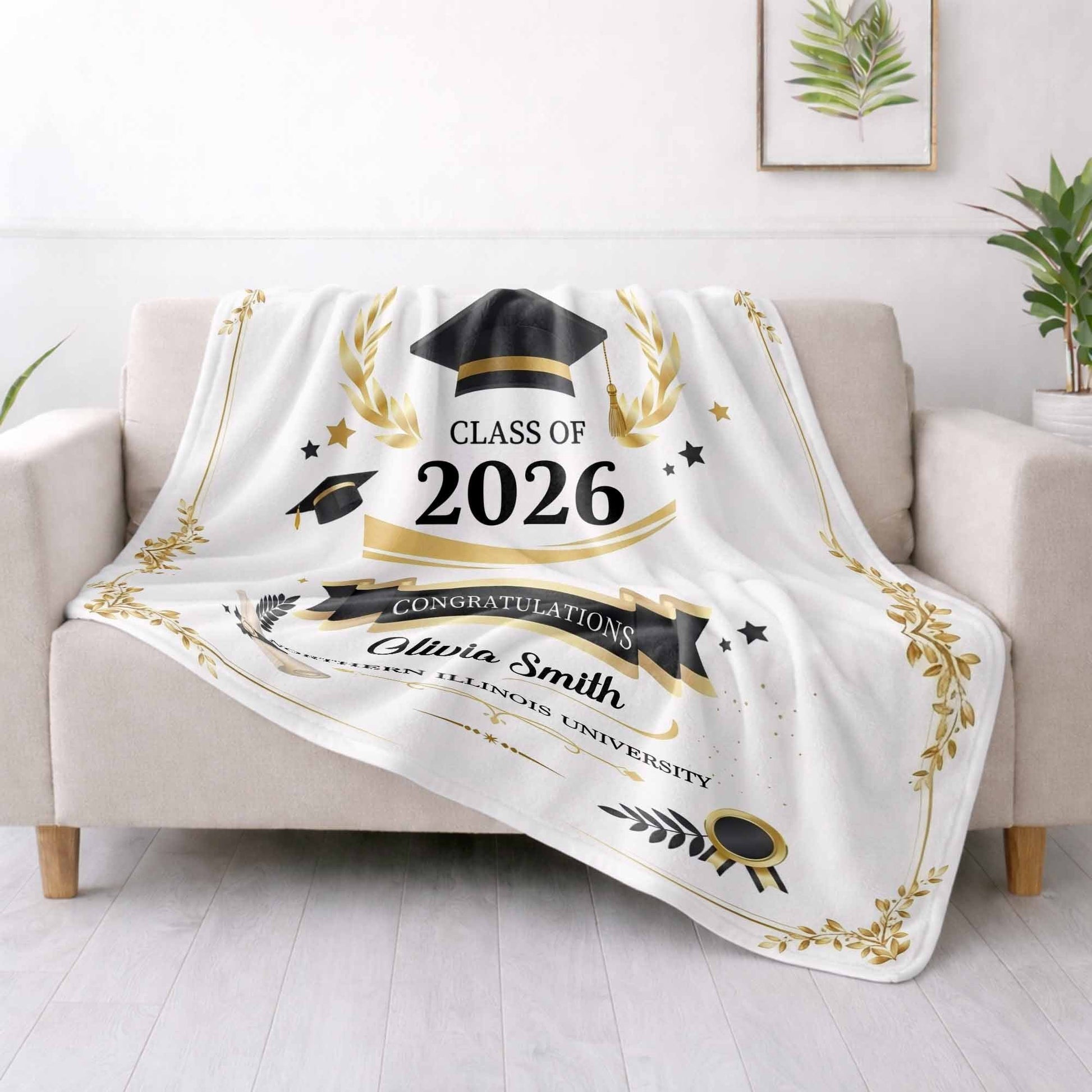 Blanket material and size view - Personalized Graduation Blanket