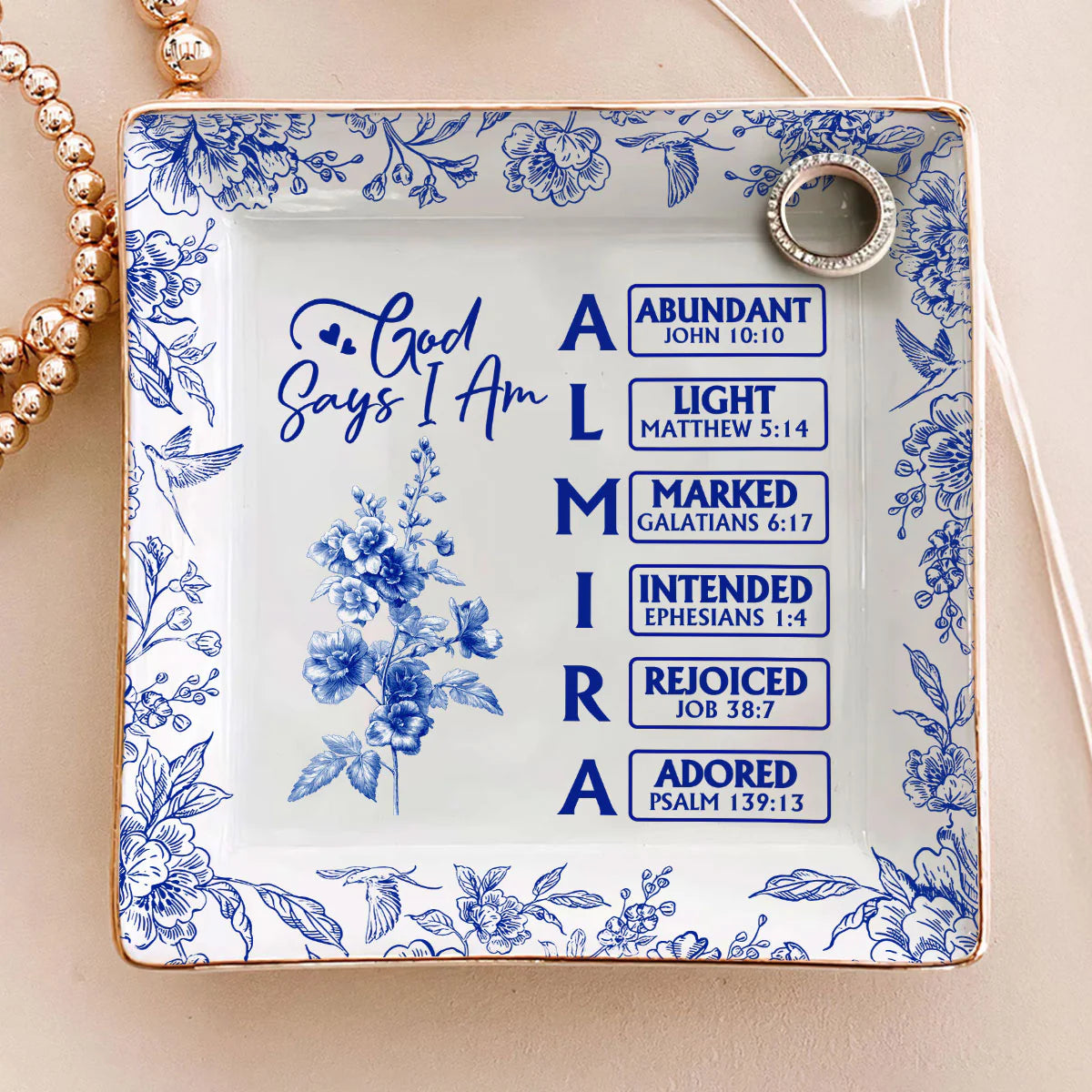 Custom Christian Name Ring Dish for Mom with personalized design details for meaningful gifting