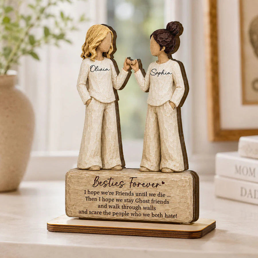 Personalized best friend plaque with pinky promise design and names Olivia and Sophia - custom friendship keepsake