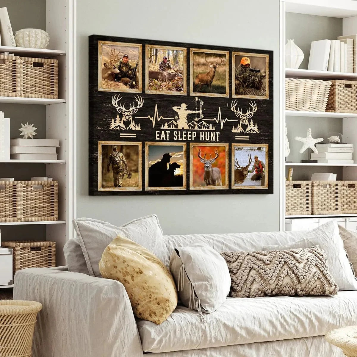 "Eat Sleep Hunt" Personalized Deer Hunting Canvas / Poster - Custom Hunter Photo Collage Gift