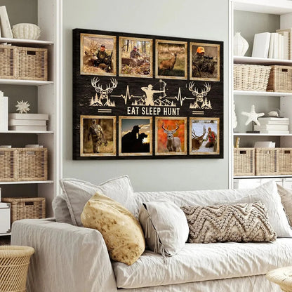 "Eat Sleep Hunt" Personalized Deer Hunting Canvas / Poster - Custom Hunter Photo Collage Gift