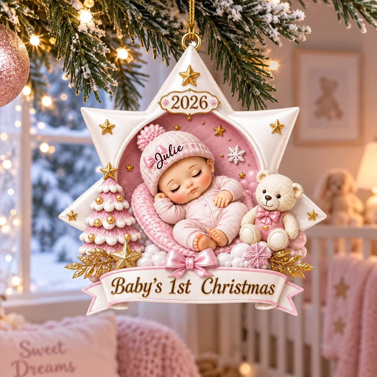 Baby's 1st Christmas Personalized Wooden Ornament - Newborn Holiday Keepsake