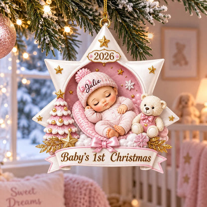 Baby's 1st Christmas Personalized Wooden Ornament - Newborn Holiday Keepsake