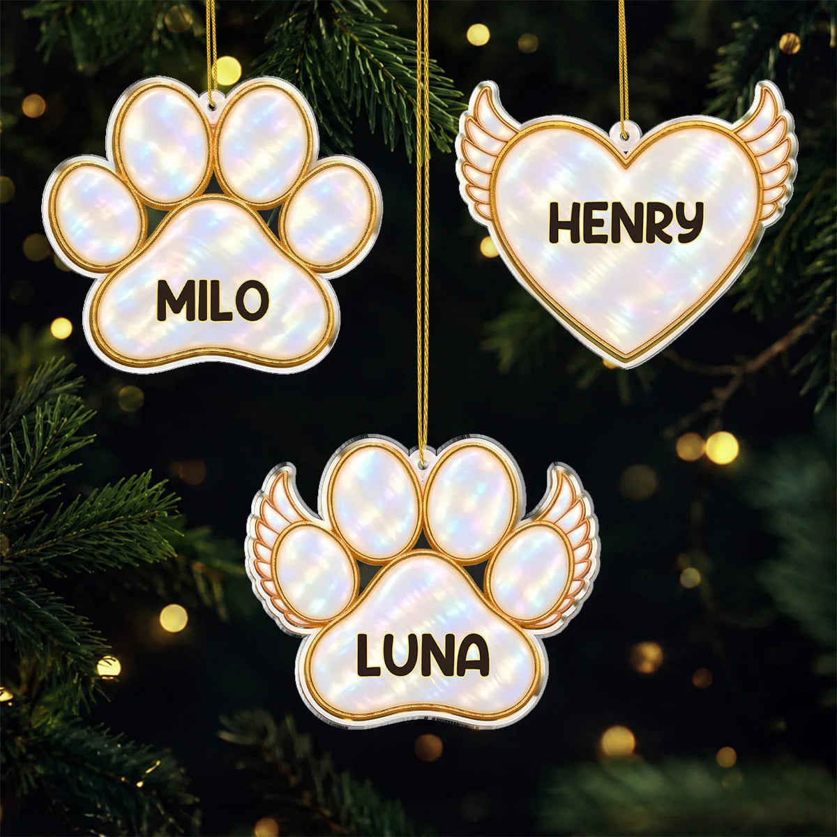 Angel Wings Paw Print Personalized Pet Memorial Acrylic Ornament - Christmas Keepsake for Dog Lovers