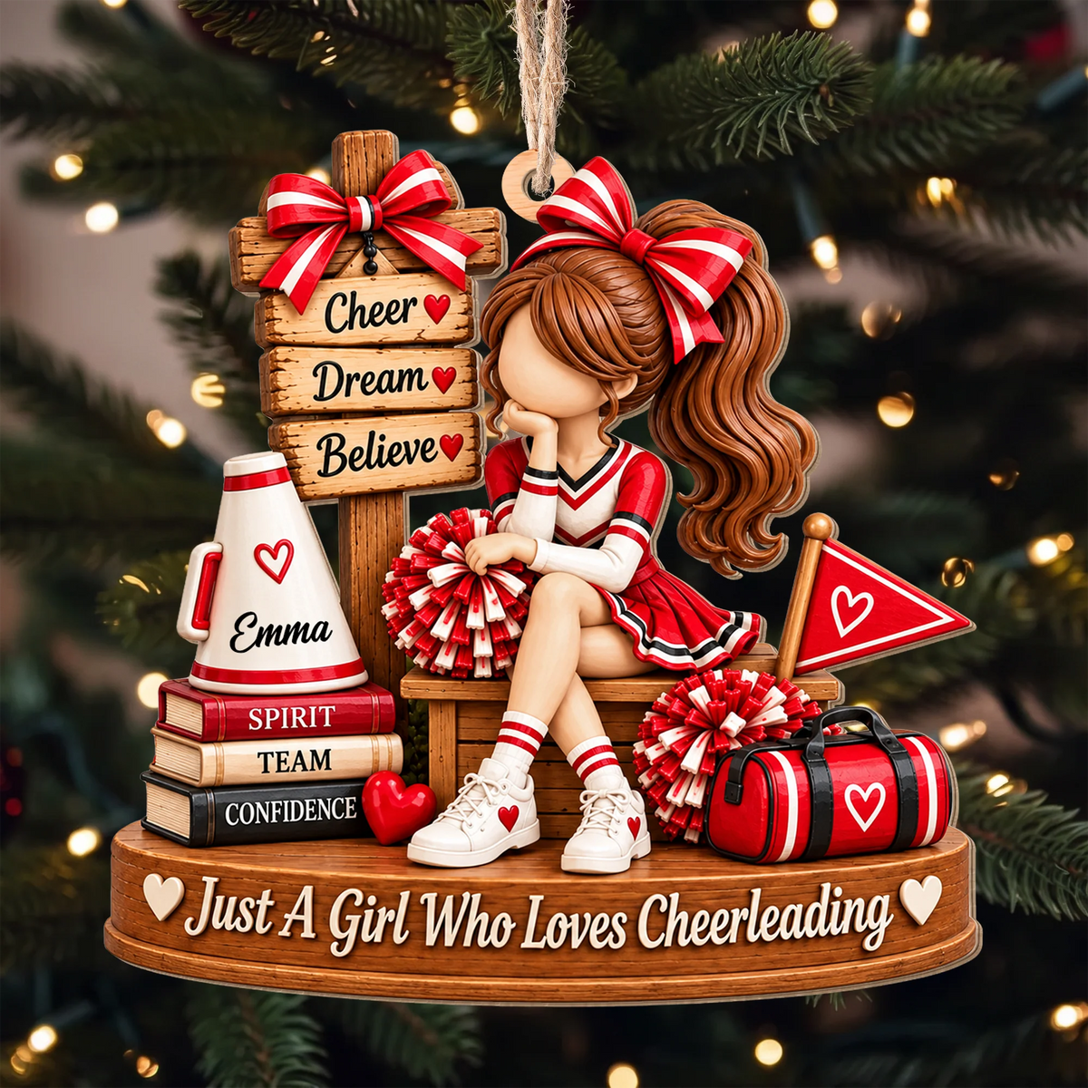 Just A Girl Who Loves Cheerleading - Personalized Wood Ornament for Cheerleader Daughter