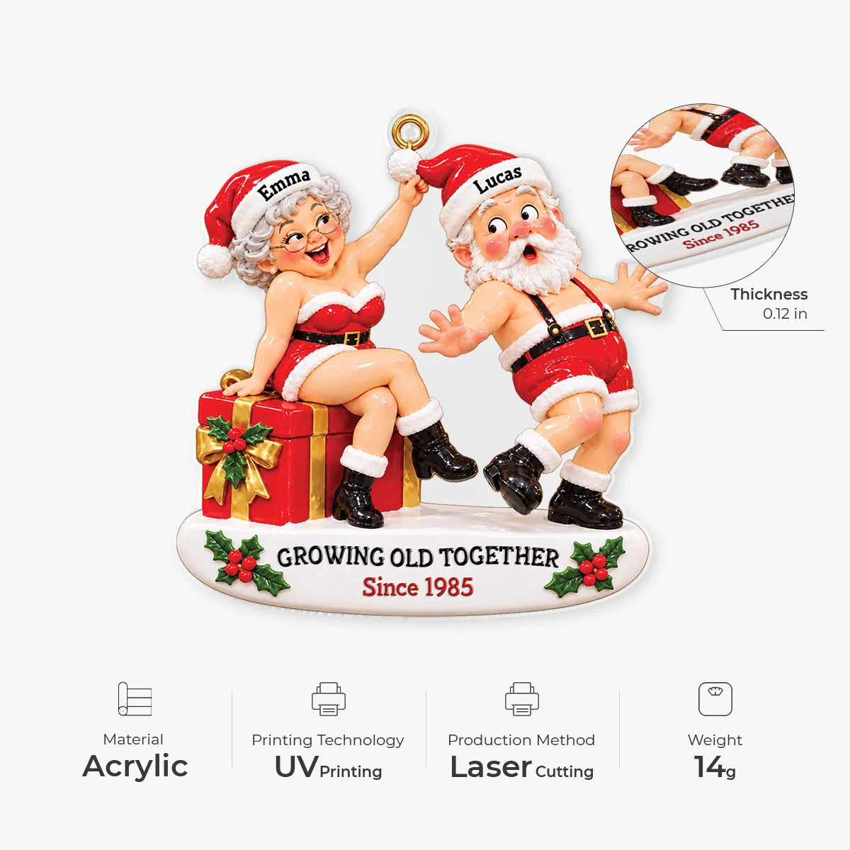 Growing Old Together Personalized Acrylic Ornament for Couples - Custom Funny Christmas Keepsake Gift