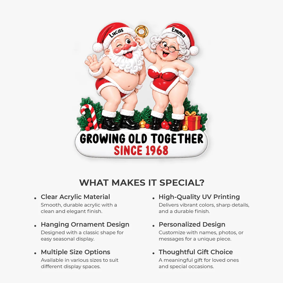 "Growing Old Together" Funny Santa Couple Personalized Acrylic Ornament - Christmas Gift for Couples