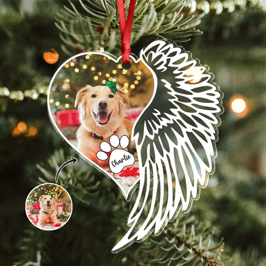 Custom Photo Dog Memorial Wing Personalized Acrylic Ornament - Christmas Keepsake for Dog Lovers