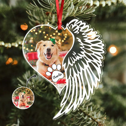 Custom Photo Dog Memorial Wing Personalized Acrylic Ornament - Christmas Keepsake for Dog Lovers