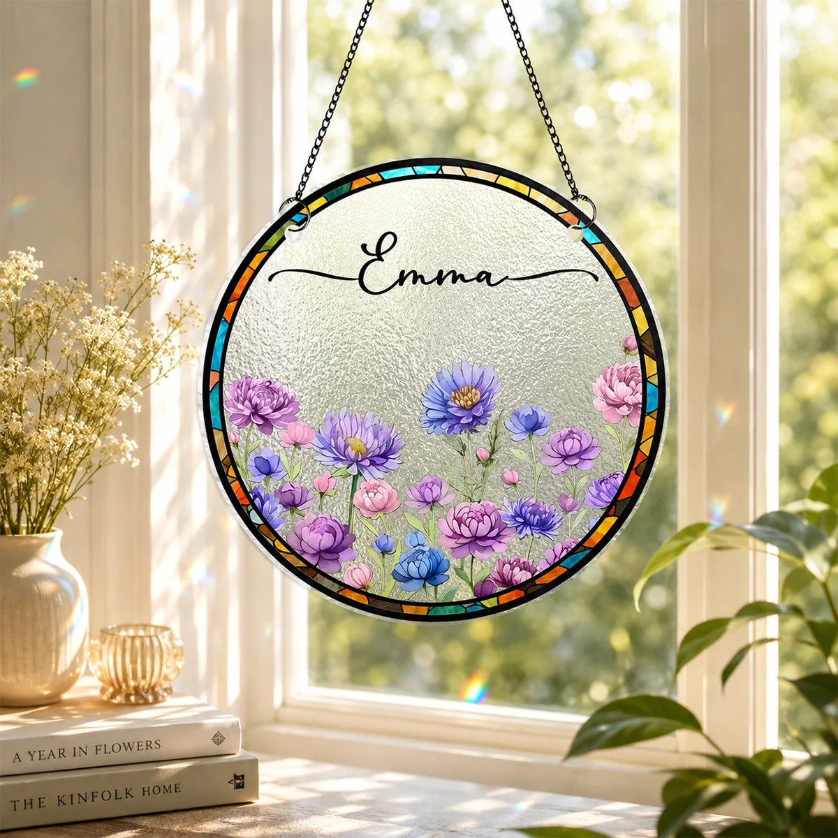 Birth Month Flower Personalized Suncatcher Ornament - Custom Gift for Her