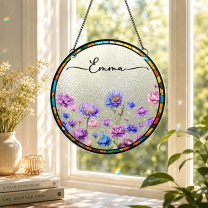 Birth Month Flower Personalized Suncatcher Ornament - Custom Gift for Her