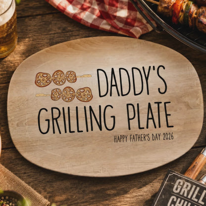 "Daddy's Grilling Plate" Personalized BBQ Platter - Custom Grill Master Gift for Dad
