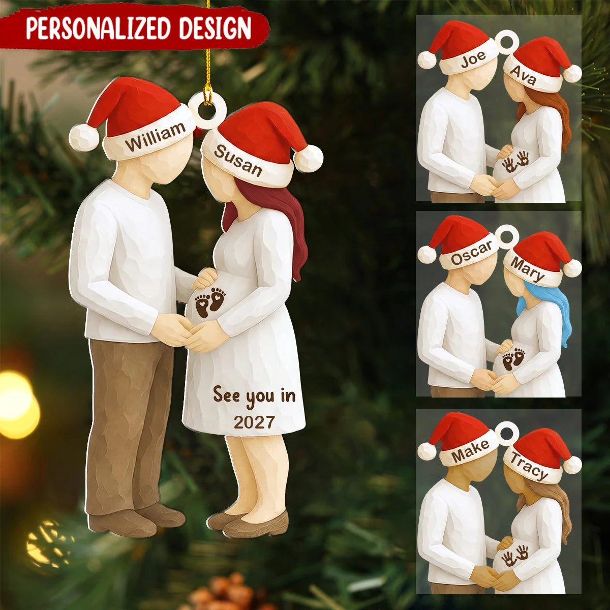 See You In 2027 Personalized Expecting Parents Christmas Ornament - Custom Baby On The Way Keepsake