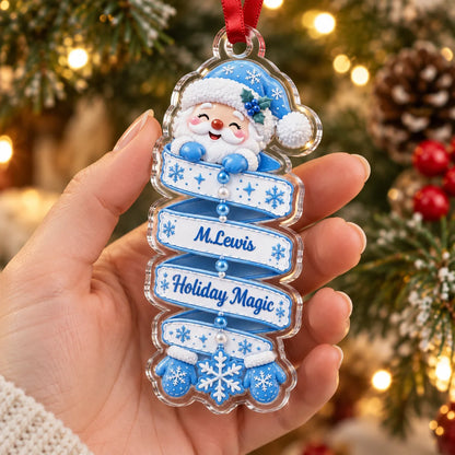 Merry Christmas Custom Santa Acrylic Ornament - Personalized Holiday Tree Keepsake Gift for Family and Kids