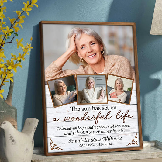 "The Sun Has Set on a Wonderful Life" Personalized Photo Collage Canvas / Poster - Custom Memorial Gift for Family