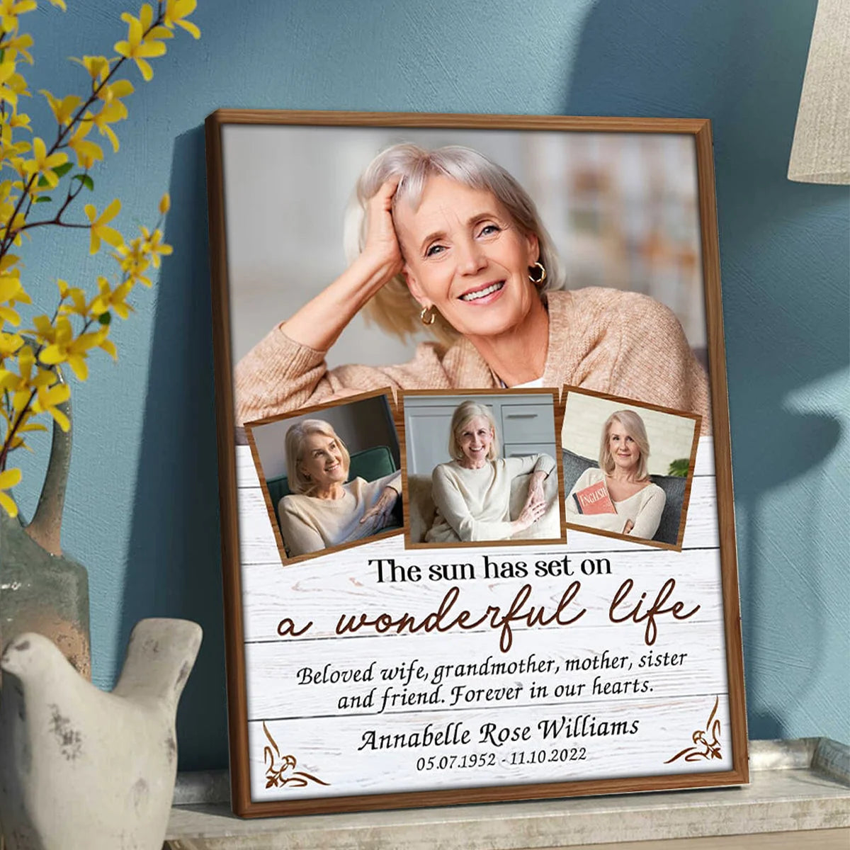 "The Sun Has Set on a Wonderful Life" Personalized Photo Collage Canvas / Poster - Custom Memorial Gift for Family