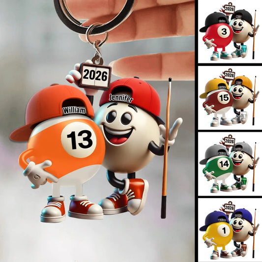 Custom Name Billiard Couple Keychain - Personalized Pool Ball Gift for Couples