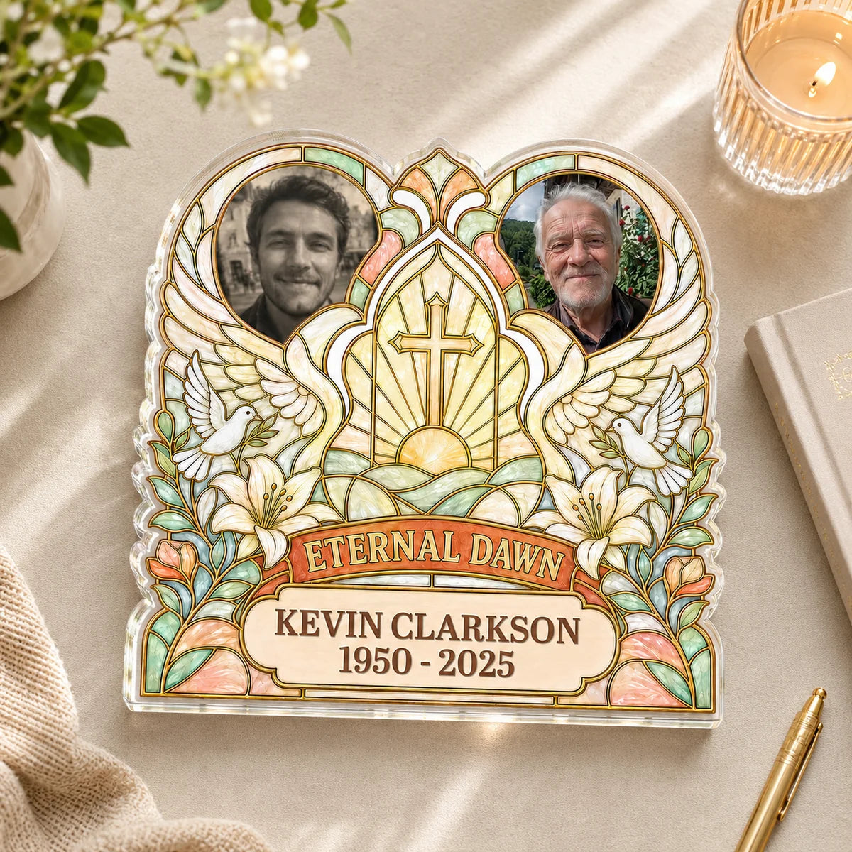 Eternal Dawn Custom Photo Memorial Acrylic Plaque - Personalized Bereavement Keepsake Gift for Family