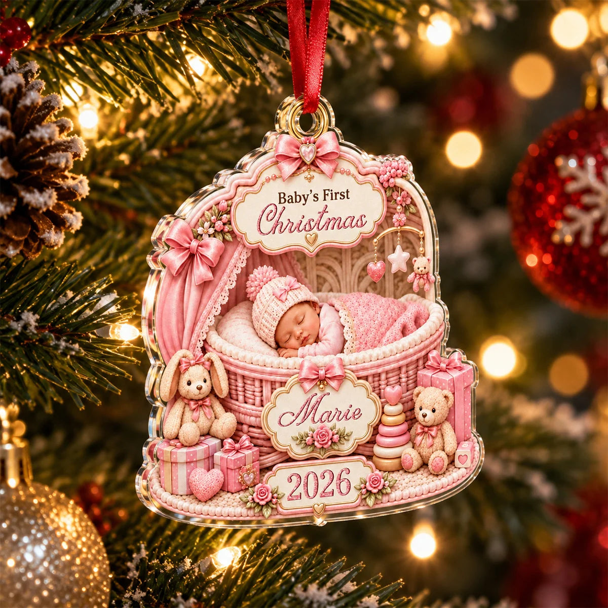 Baby's First Christmas Personalized Acrylic Ornament - Custom Holiday Keepsake for New Parents