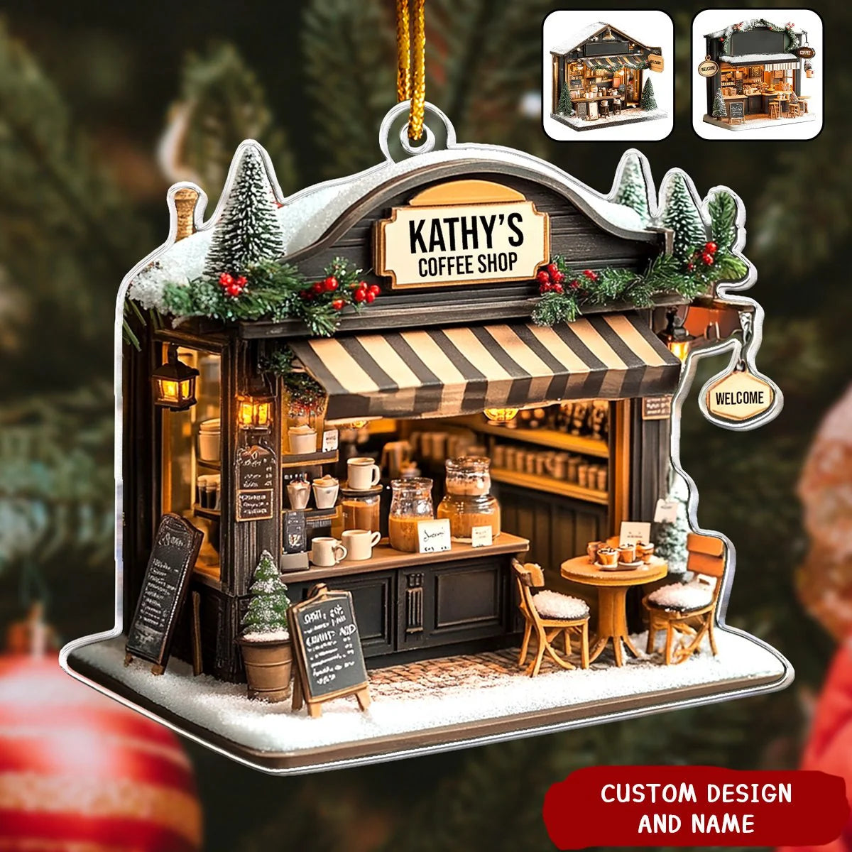 Custom Coffee Shop Christmas Ornament - Personalized Acrylic Keepsake Gift for Barista