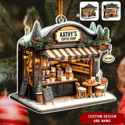 Custom Coffee Shop Christmas Ornament - Personalized Acrylic Keepsake Gift for Barista