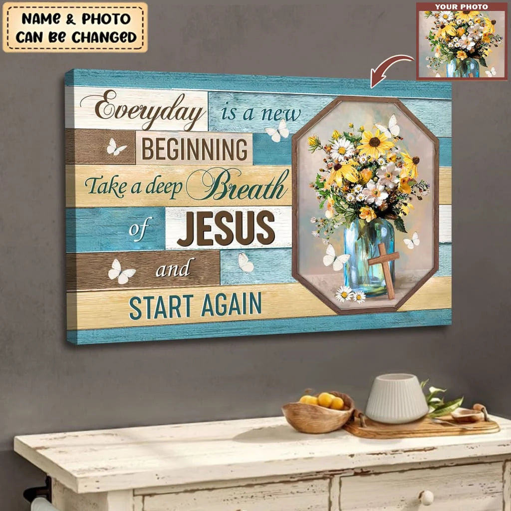 "Take A Deep Breath Of Jesus" Personalized Canvas / Poster - Christian Memorial Photo Wall Art Gift for Family