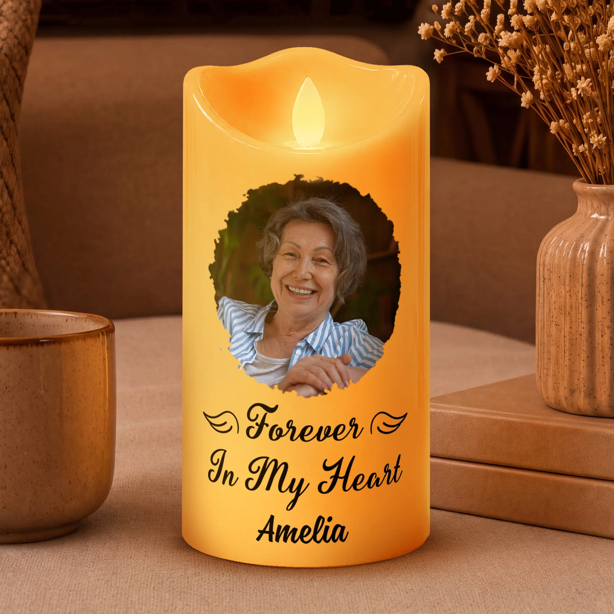 Forever In My Heart Personalized LED Candle - Custom Photo Memorial Keepsake Gift