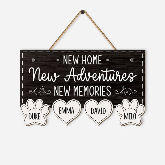 New Home New Adventures Personalized Wood Sign - Custom Housewarming Gift for Family with Pets