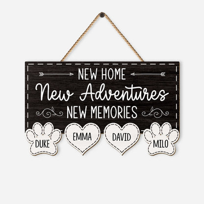 New Home New Adventures Personalized Wood Sign - Custom Housewarming Gift for Family with Pets