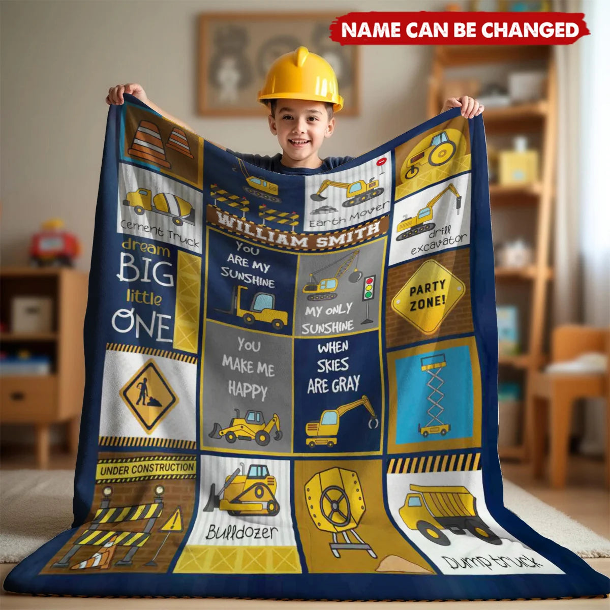 Dream Big Little One Personalized Blanket - Custom Construction Truck Gift