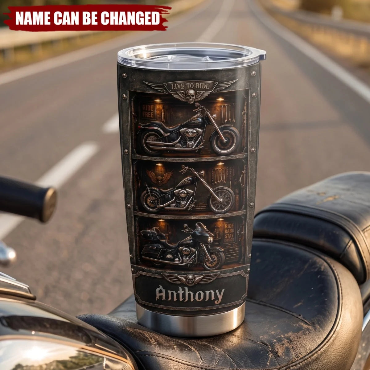 "Live To Ride Ride To Live" Personalized Biker Tumbler - Custom Name Stainless Steel Cup