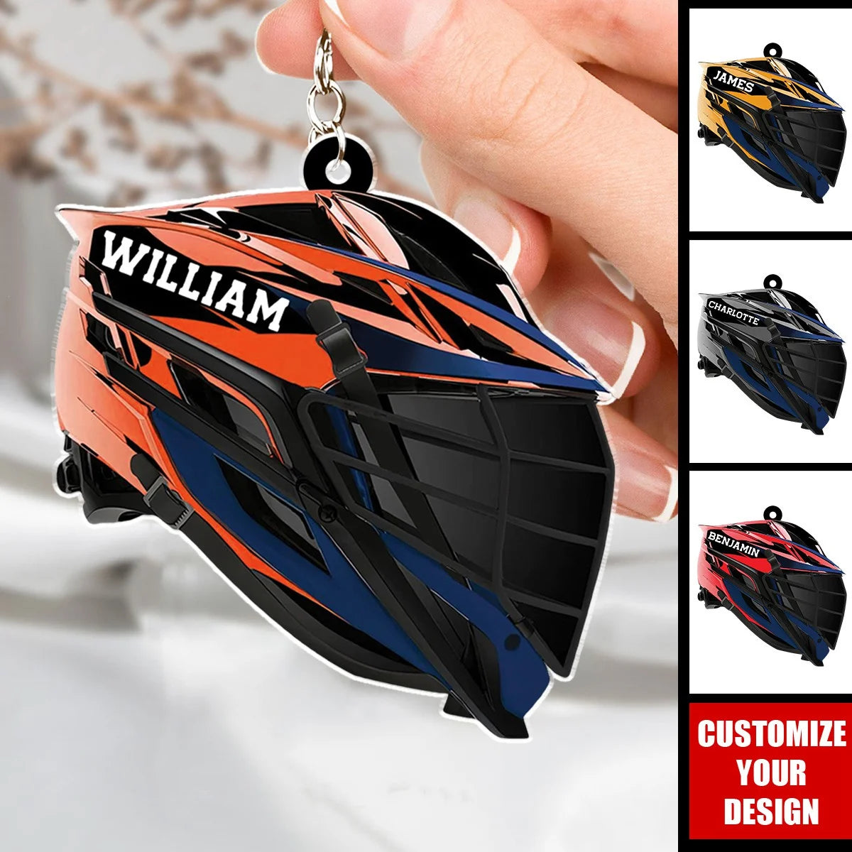 Personalized Lacrosse Helmet Keychain - Custom Name Sports Gift for Lacrosse Player