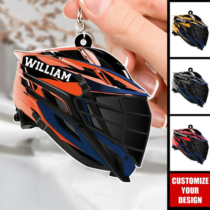 Personalized Lacrosse Helmet Keychain - Custom Name Sports Gift for Lacrosse Player