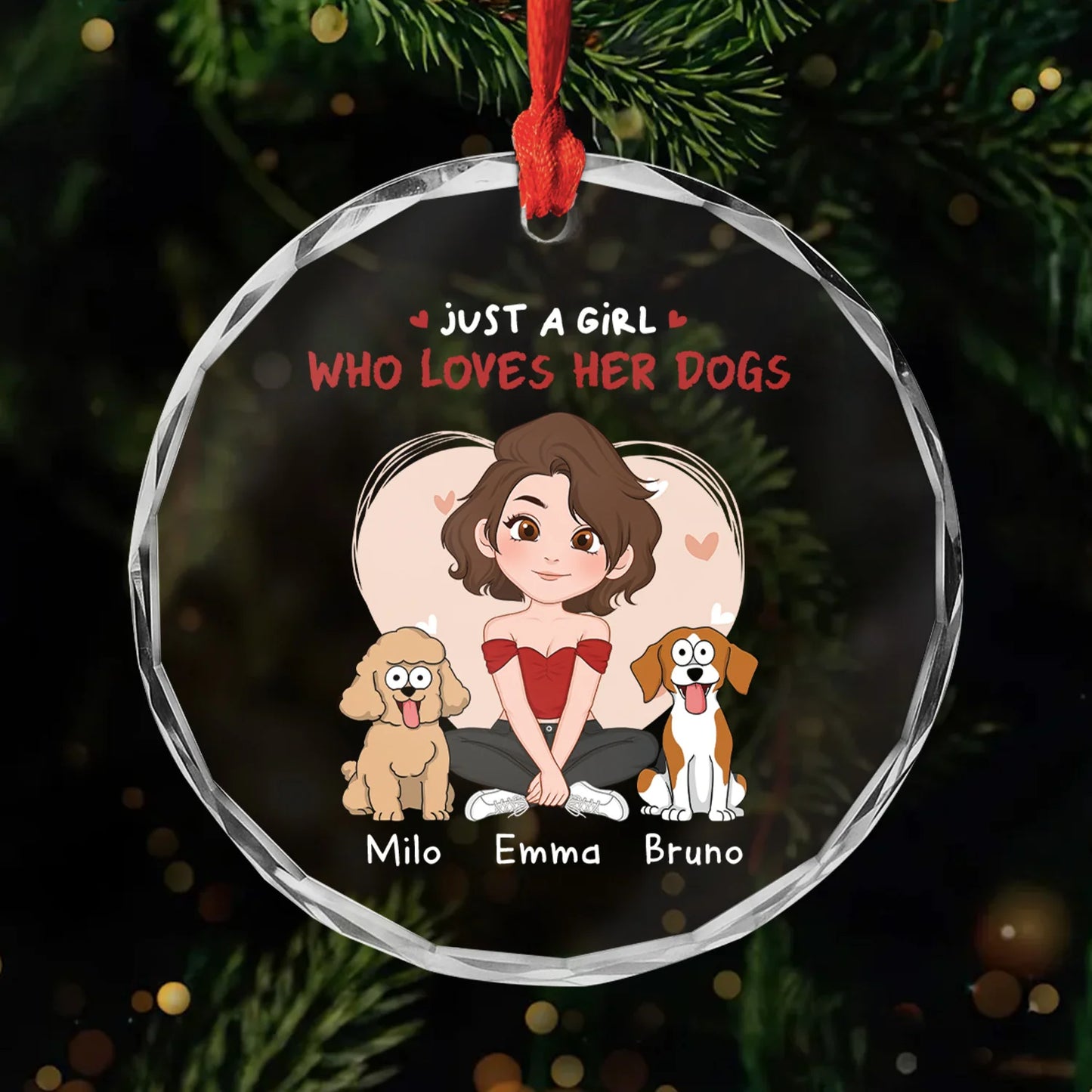 "Just a Girl Who Loves Her Dogs" Personalized Glass Ornament - Custom Dog Mom Christmas Keepsake Gift