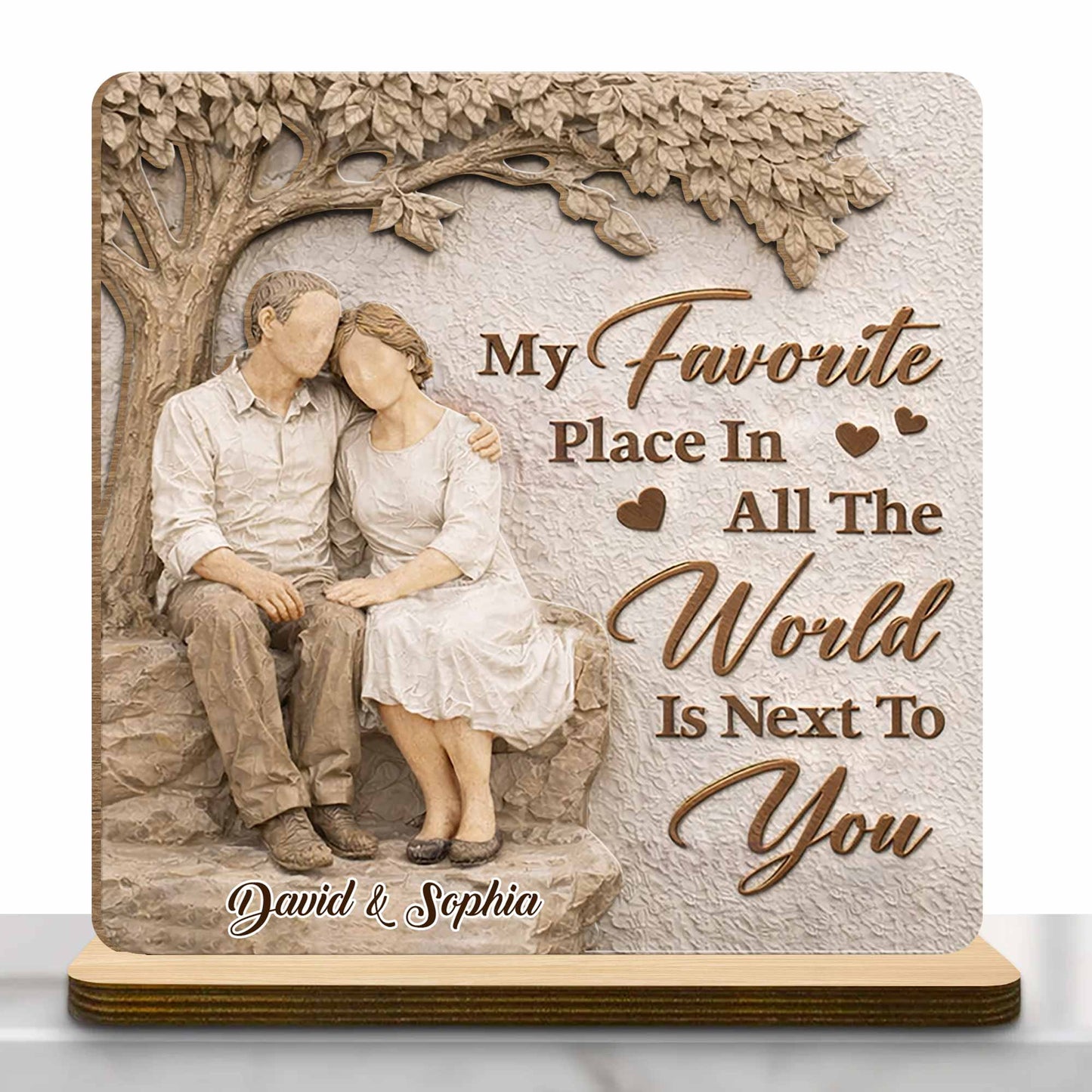 Personalized couple wood plaque featuring a romantic design under a tree with custom names - unique anniversary gift image 7