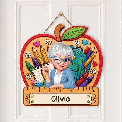 Personalized Teacher Apple Wood Sign personalization view for Teacher