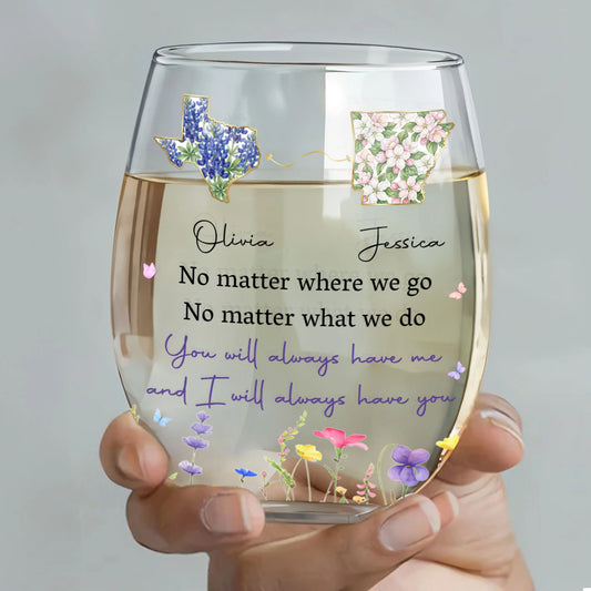 Long Distance Best Friend Wine Glass for Best Friends with personalized design details for meaningful gifting