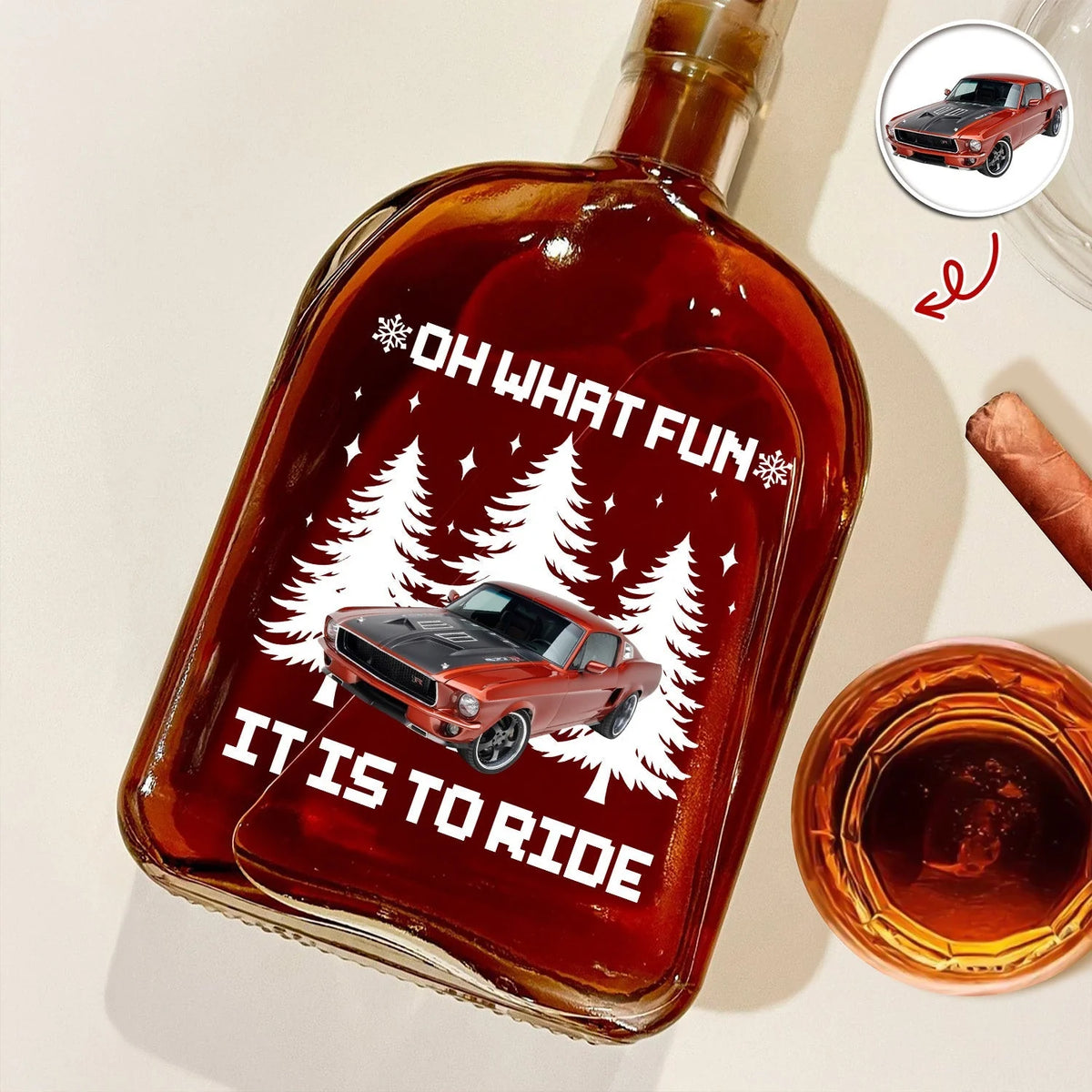Oh What Fun It Is To Ride Custom Car Photo Whiskey Bottle - Personalized Christmas Gift for Dad