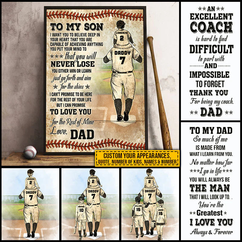 Custom Baseball Dad Canvas for Dad with personalized design details for meaningful gifting