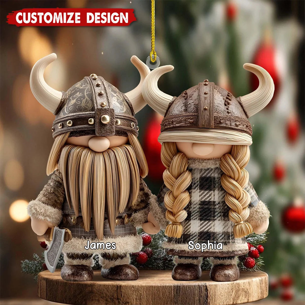 Viking Gnome Couple Personalized Acrylic Ornament - Christmas Gift for Husband & Wife