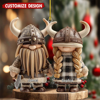 Viking Gnome Couple Personalized Acrylic Ornament - Christmas Gift for Husband & Wife