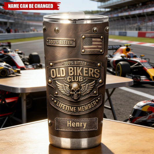 Old Bikers Club Lifetime Member Personalized Tumbler - Motorcycle Rider Gift for Dad