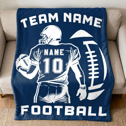 Custom Football Blanket with Name Jersey Number - Personalized Fleece Throw Blanket for Football Players