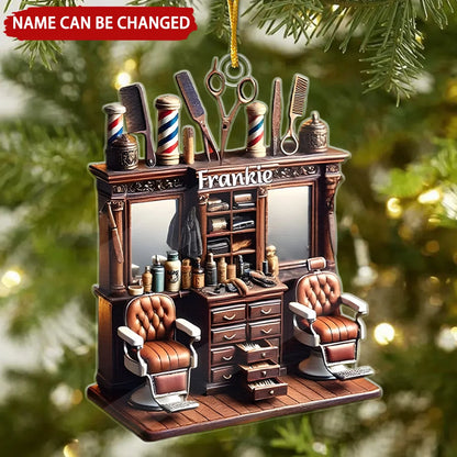 Vintage Barber Shop Personalized Acrylic Ornament - Christmas Keepsake for Hairstylists