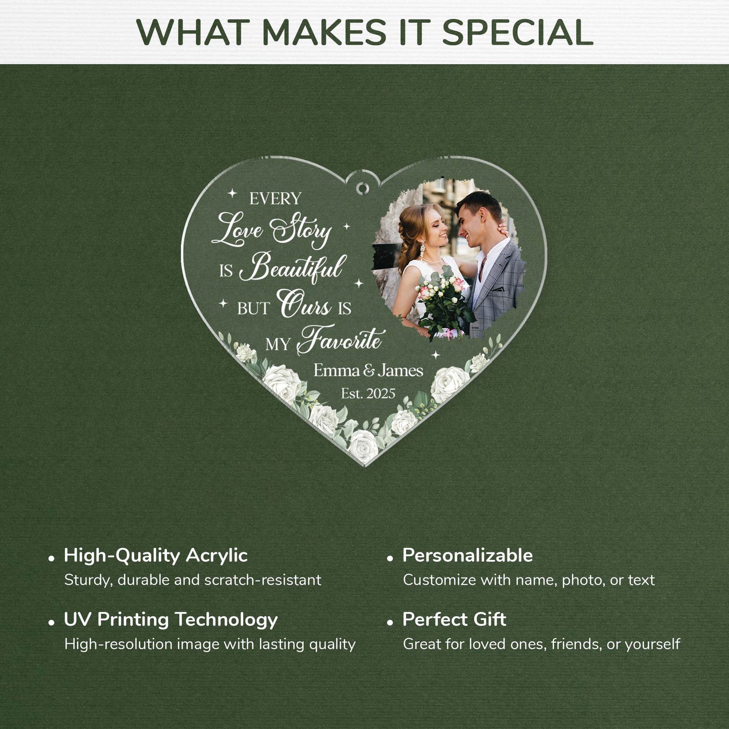 Every Love Story Is Beautiful - Personalized Wedding Photo Acrylic Ornament for Couples
