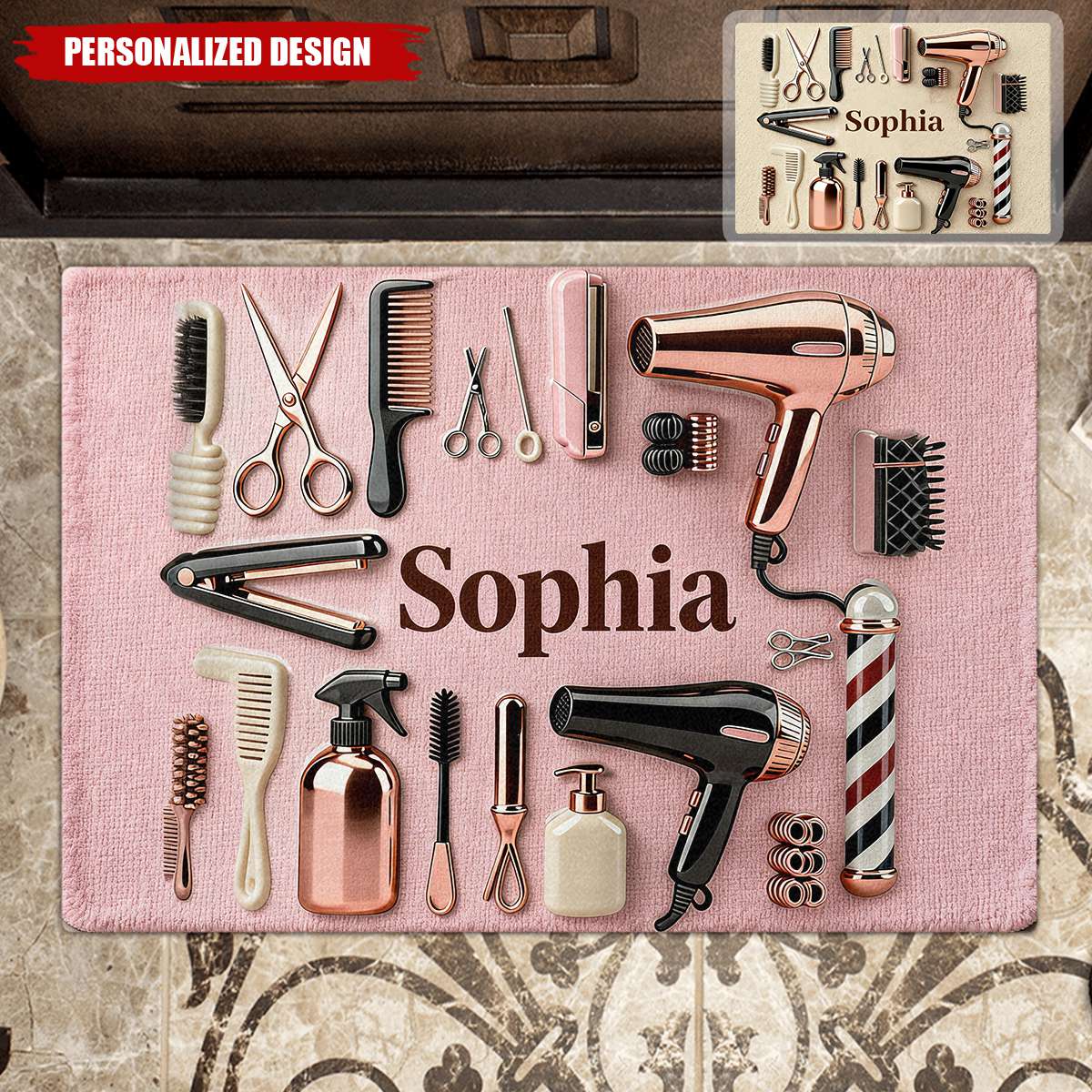 Proud Hairdresser Personalized Hair Stylist Doormat - Custom Salon Name Welcome Rug for Coworker